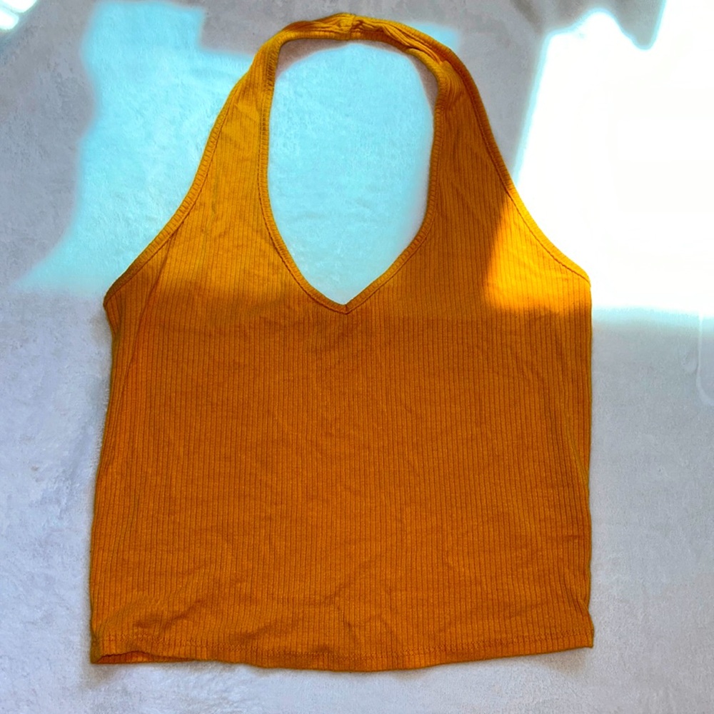 garage solid orange halter top, size M